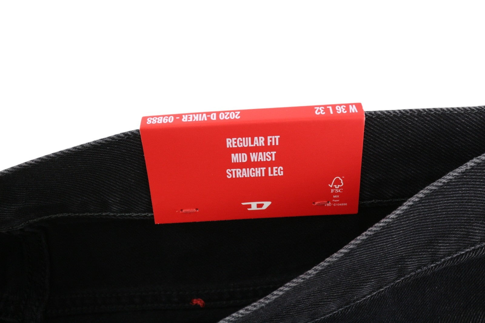 DIESEL 2020 D-Viker 09B88 vyriški džinsai, W36/L32, įprasto kirpimo, tiesūs, juodi, rekomenduojama kaina – 175 € 