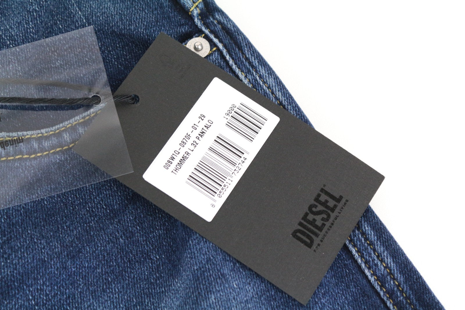 DIESEL Thommer 0870F vyriški džinsai W29/L32 išblukę, ploni, aptempti, mėlyni, su užtrauktuku 
