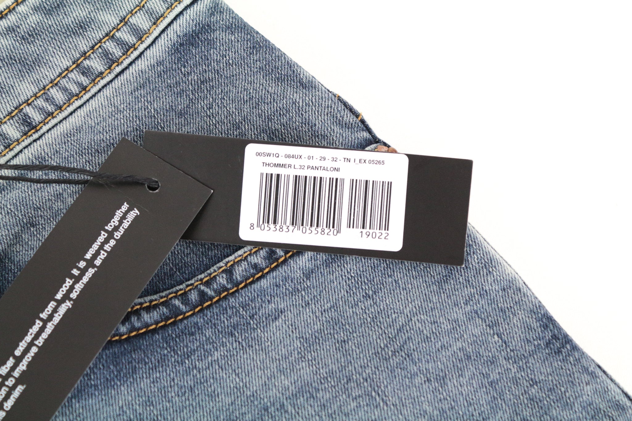 DIESEL Thommer 084UX vyriški džinsai W29/L33 mėlyni akmens plovimo ploni aptempti dėmių užtrauktuku