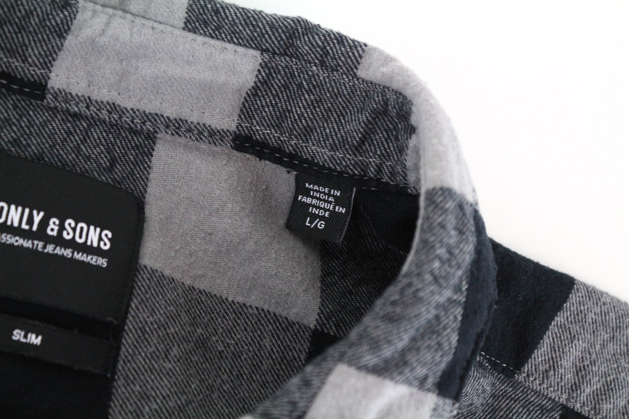 ONLY &amp; SONS vyriški marškinėliai L dydžio, languoti, pilki, grynos medvilnės, ilgomis rankovėmis, ploni, flaneliniai 