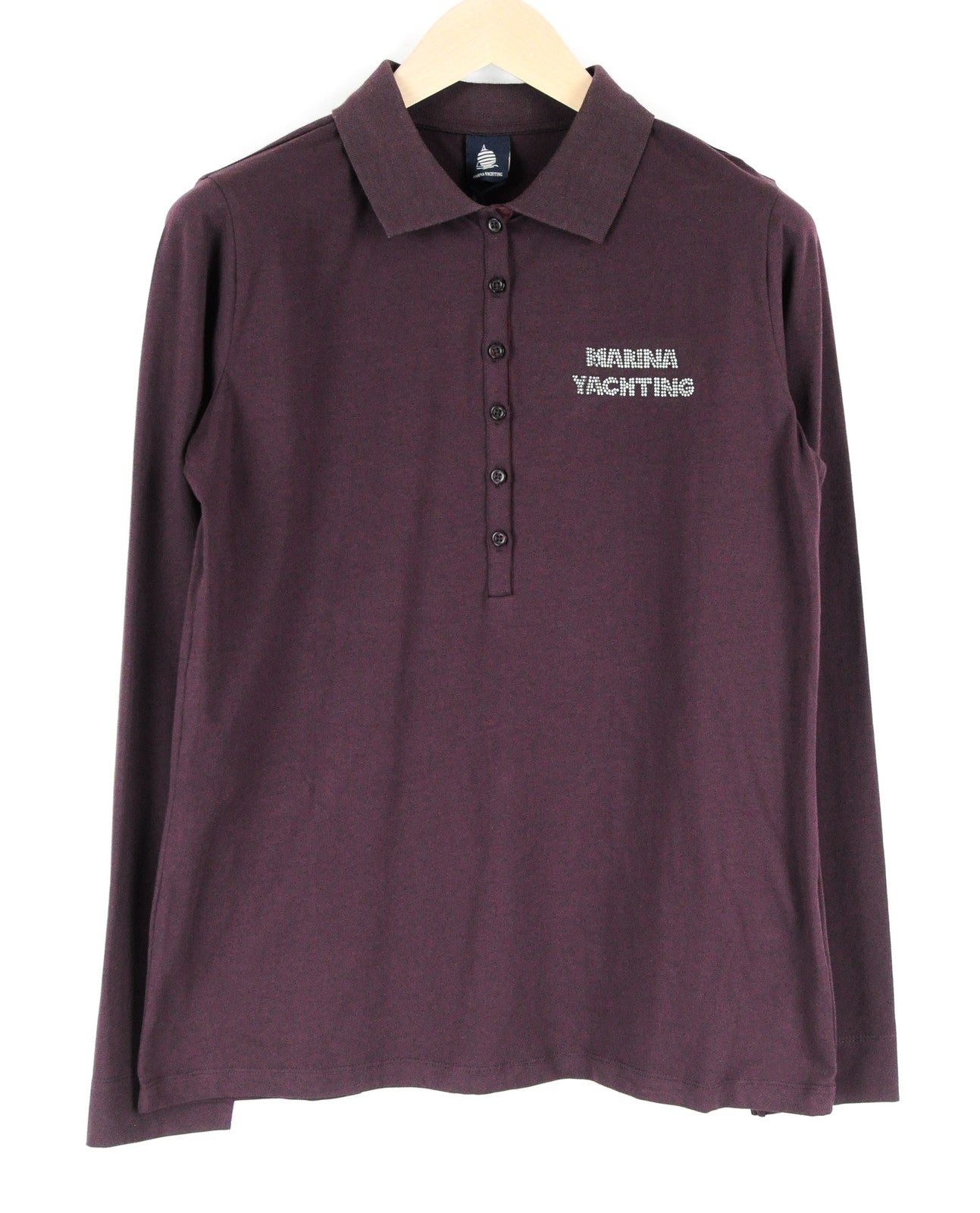 MARINA YACHTING moteriški XL dydžio medvilniniai tamprūs marškinėliai ilgomis rankovėmis violetiniai polo marškinėliai su logotipu 