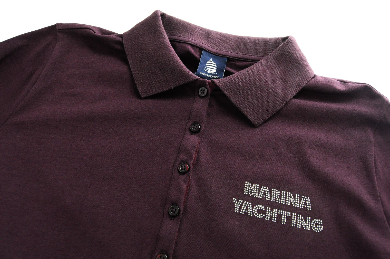 MARINA YACHTING moteriški XL dydžio medvilniniai tamprūs marškinėliai ilgomis rankovėmis violetiniai polo marškinėliai su logotipu 