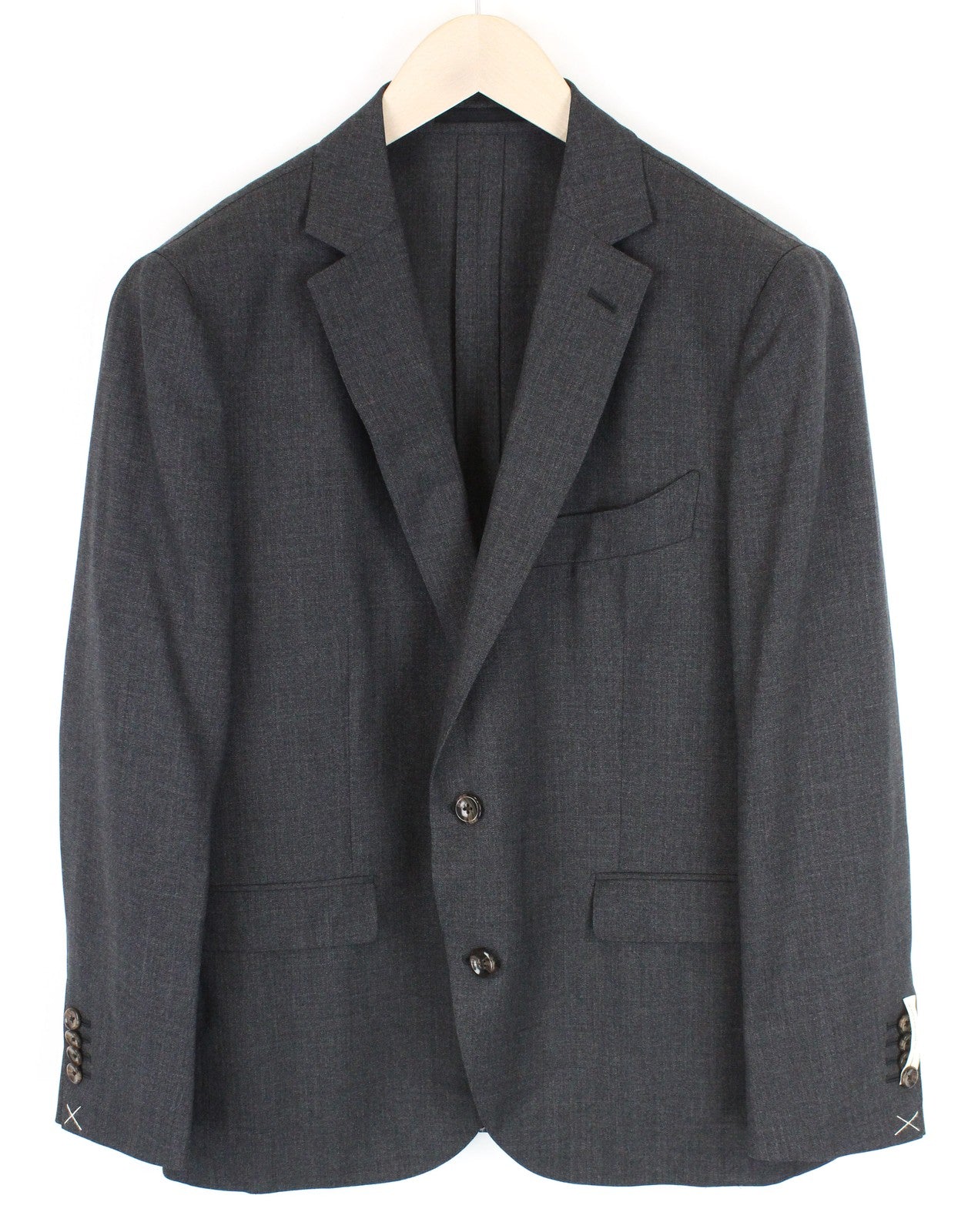 SUITSUPPLY La Spalla vyriškas kostiumas UK44S be pamušalo, vienaeilis, pilkas, 2 dalių vilnonis 