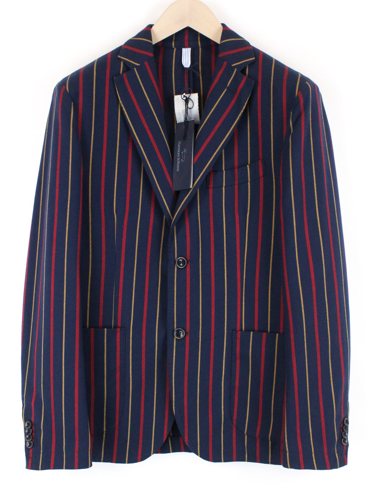 HARMONT &amp; BLAINE vyriškas švarkas 50 tamsiai mėlynas, dryžuotas, vieneilis, grynos medvilnės 