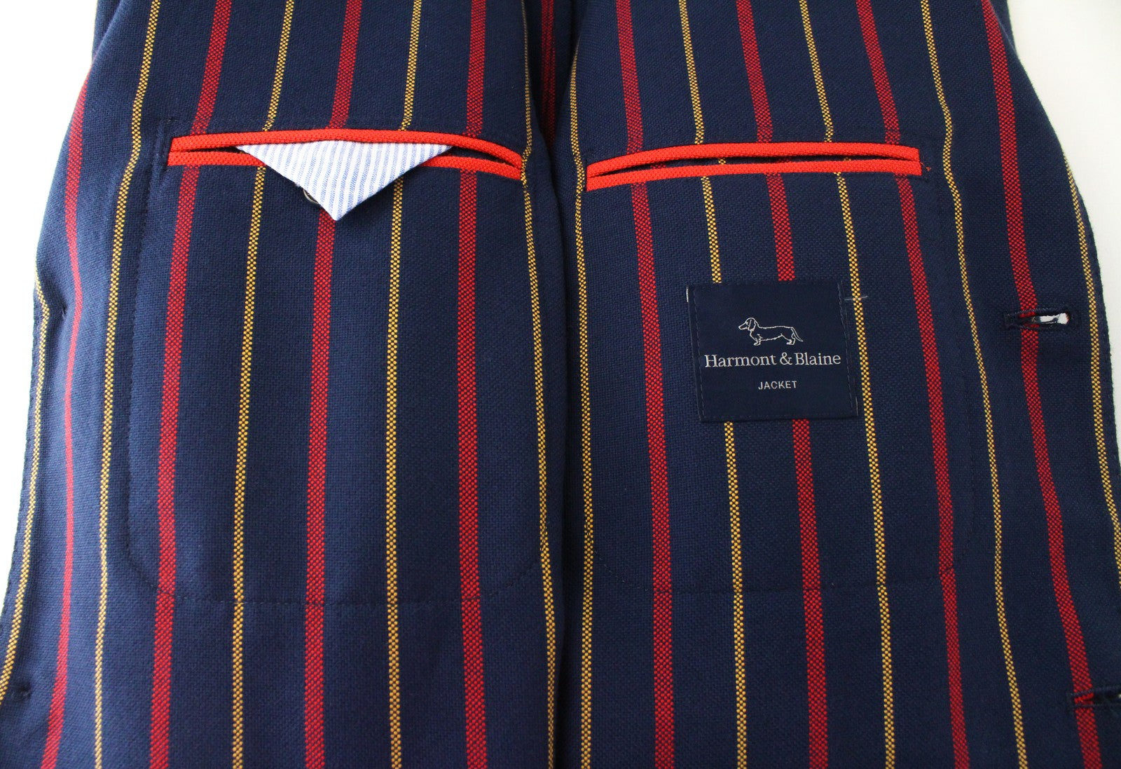 HARMONT &amp; BLAINE vyriškas švarkas 50 tamsiai mėlynas, dryžuotas, vieneilis, grynos medvilnės 