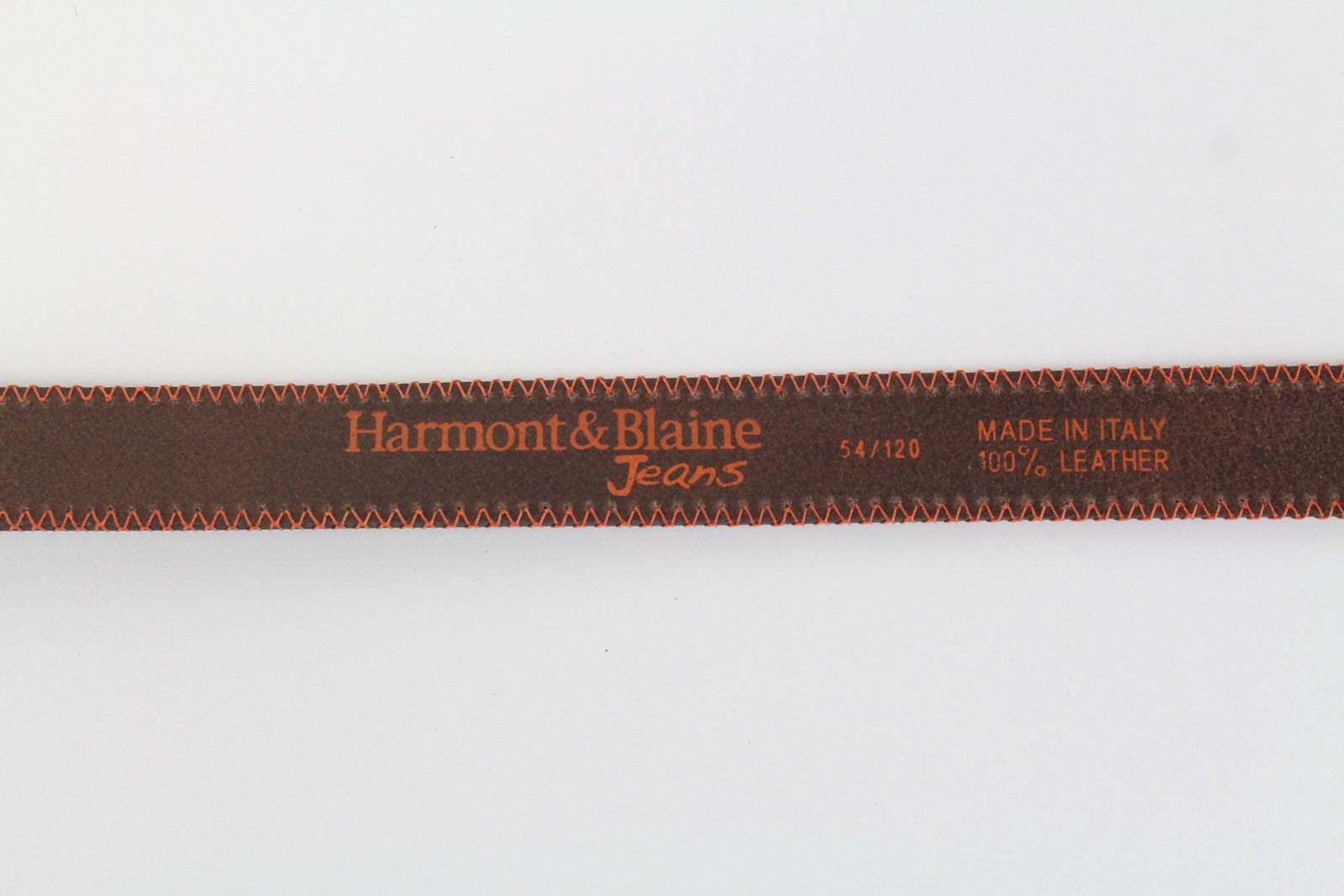 HARMONT &amp; BLAINE vyriškas diržas 120 cm, rudas, su logotipu, natūrali oda, oranžinis siūlas 