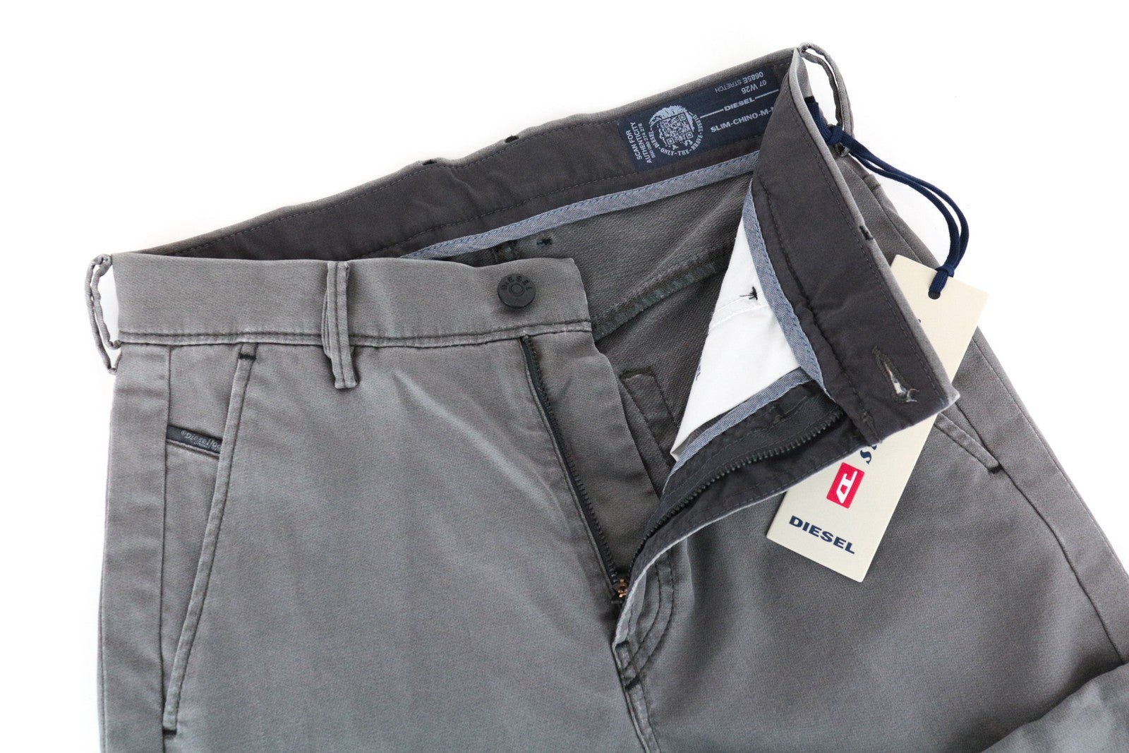 DIESEL Chino-M-NE 0685E vyriški džinsai W26 Sweat Jogg Slim Fit pilki tamprūs berniukams 