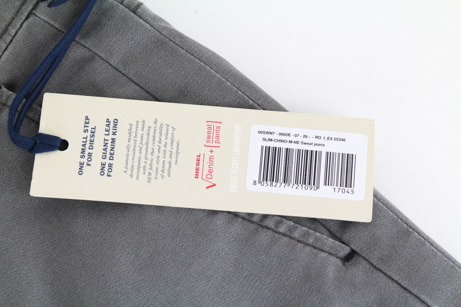 DIESEL Chino-M-NE 0685E vyriški džinsai W26 Sweat Jogg Slim Fit pilki tamprūs berniukams 