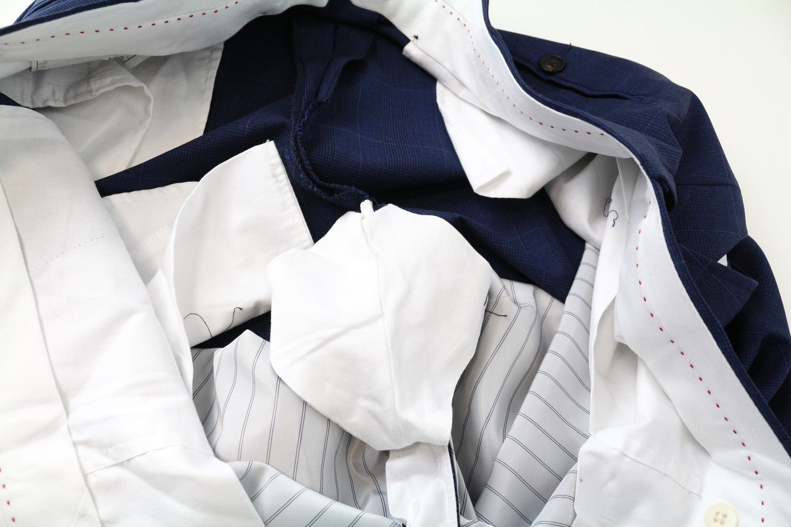 SUITSUPPLY Sienna Men Trousers UK44S Pure Wool Blue Pleated Checked Pattern