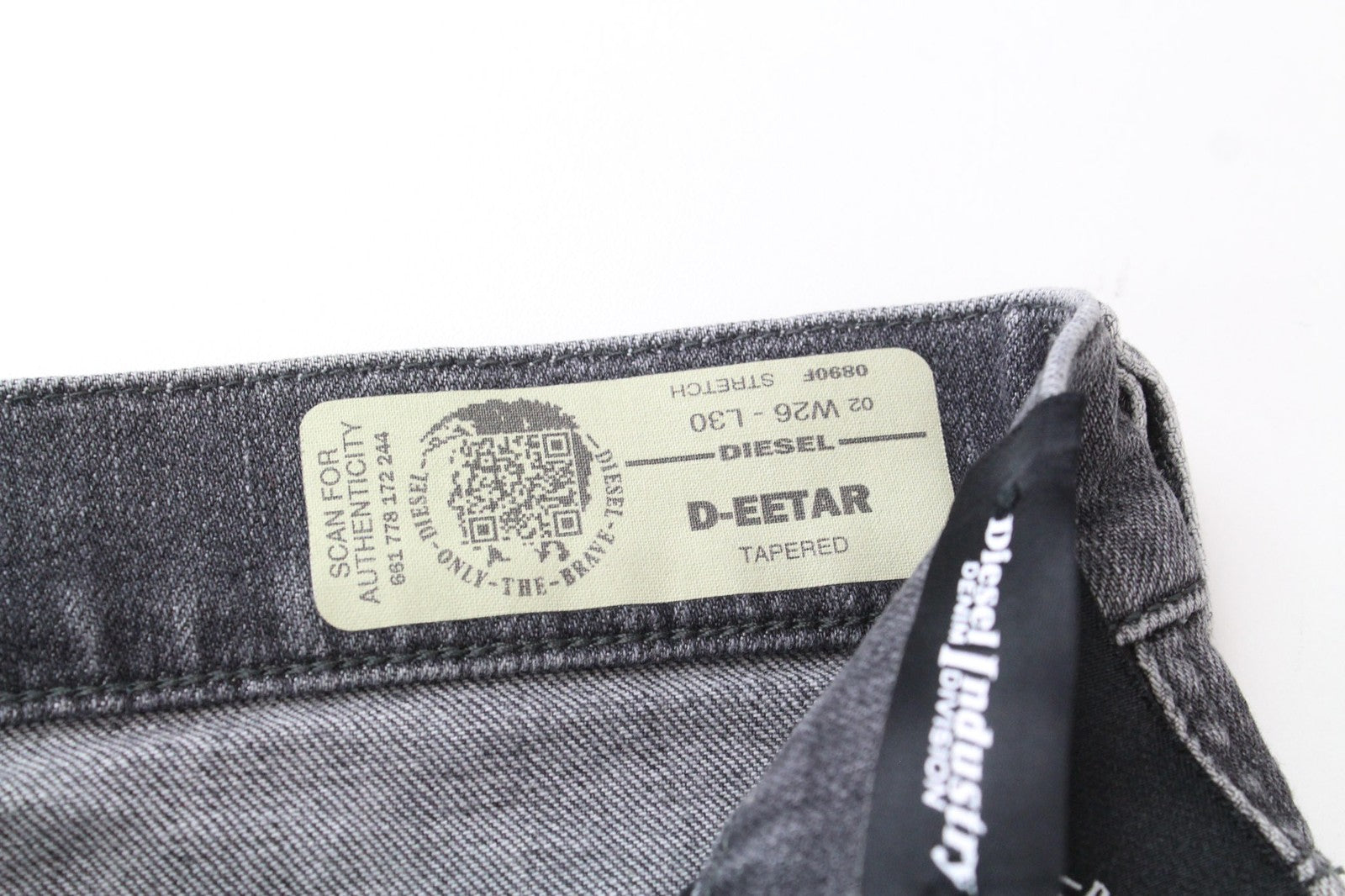 DIESEL D-Eetar 0890F vyriški džinsai W26/L30 berniukams, siaurėjantys pilki, tamprūs, plėšyti medvilniniai džinsai 