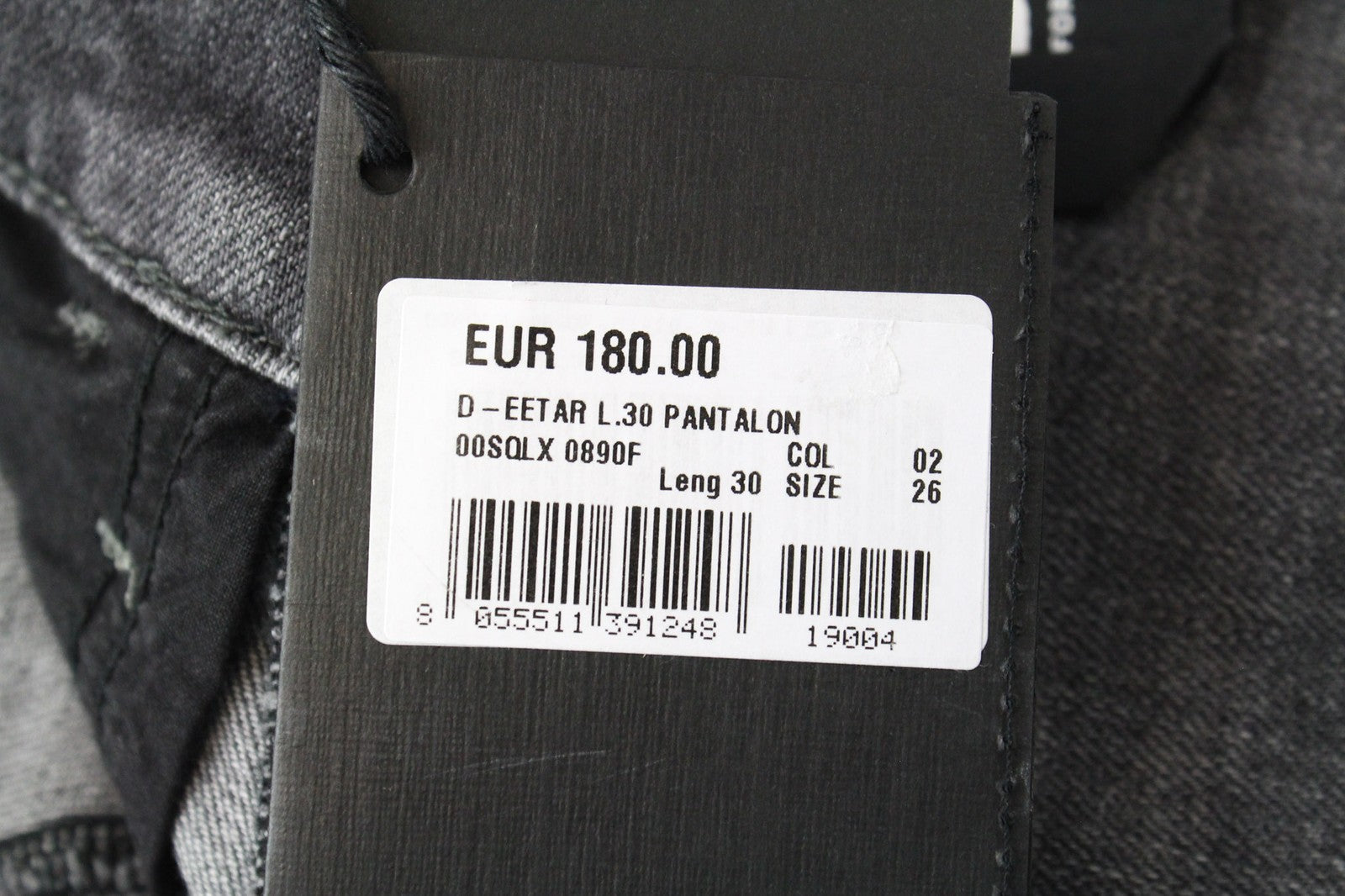 DIESEL D-Eetar 0890F vyriški džinsai W26/L30 berniukams, siaurėjantys pilki, tamprūs, plėšyti medvilniniai džinsai 