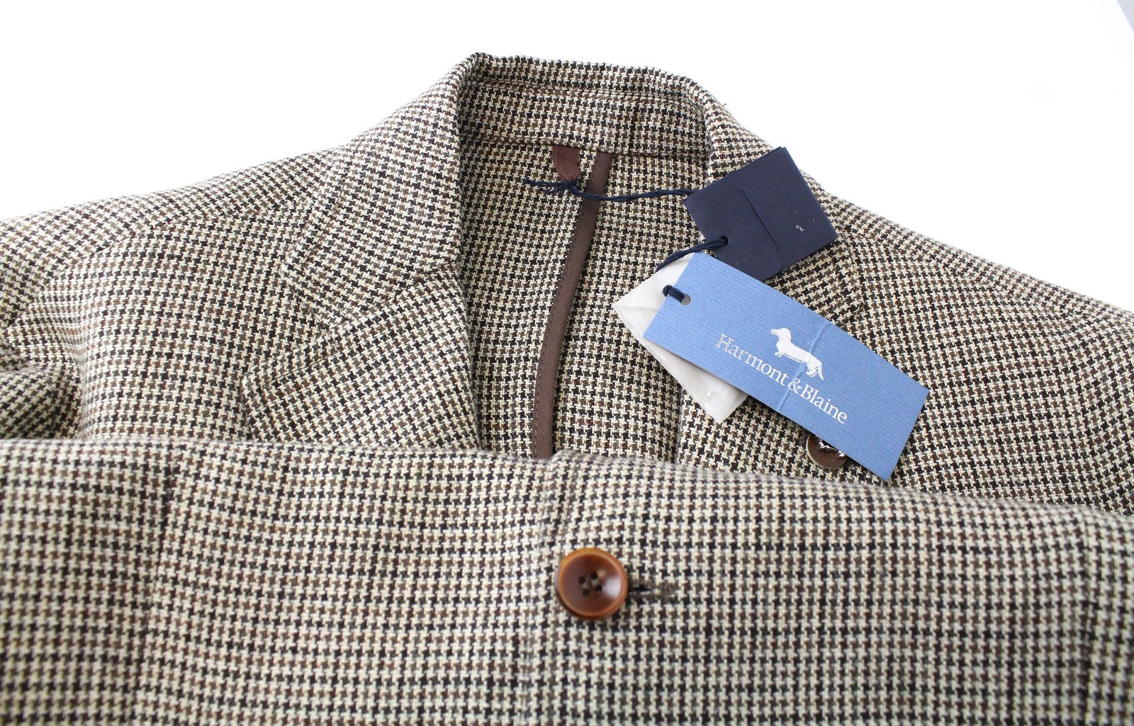 HARMONT &amp; BLAINE vyriškas švarkas 52 rudas gryno lino raštuotas oficiali suknelė be pamušalo 