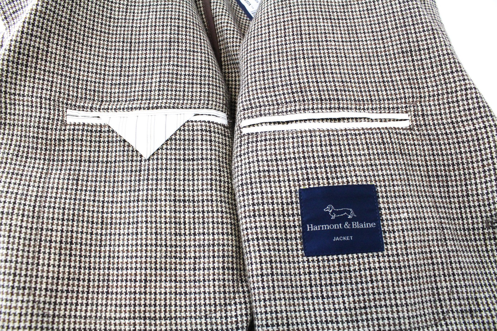 HARMONT &amp; BLAINE vyriškas švarkas 52 rudas gryno lino raštuotas oficiali suknelė be pamušalo 