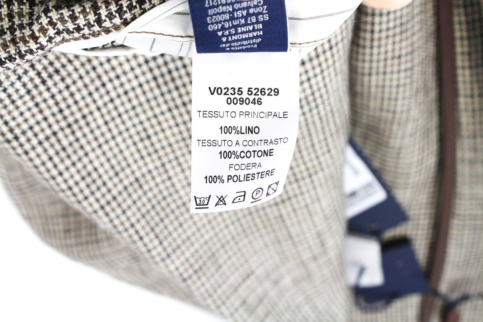 HARMONT &amp; BLAINE vyriškas švarkas 52 rudas gryno lino raštuotas oficiali suknelė be pamušalo 