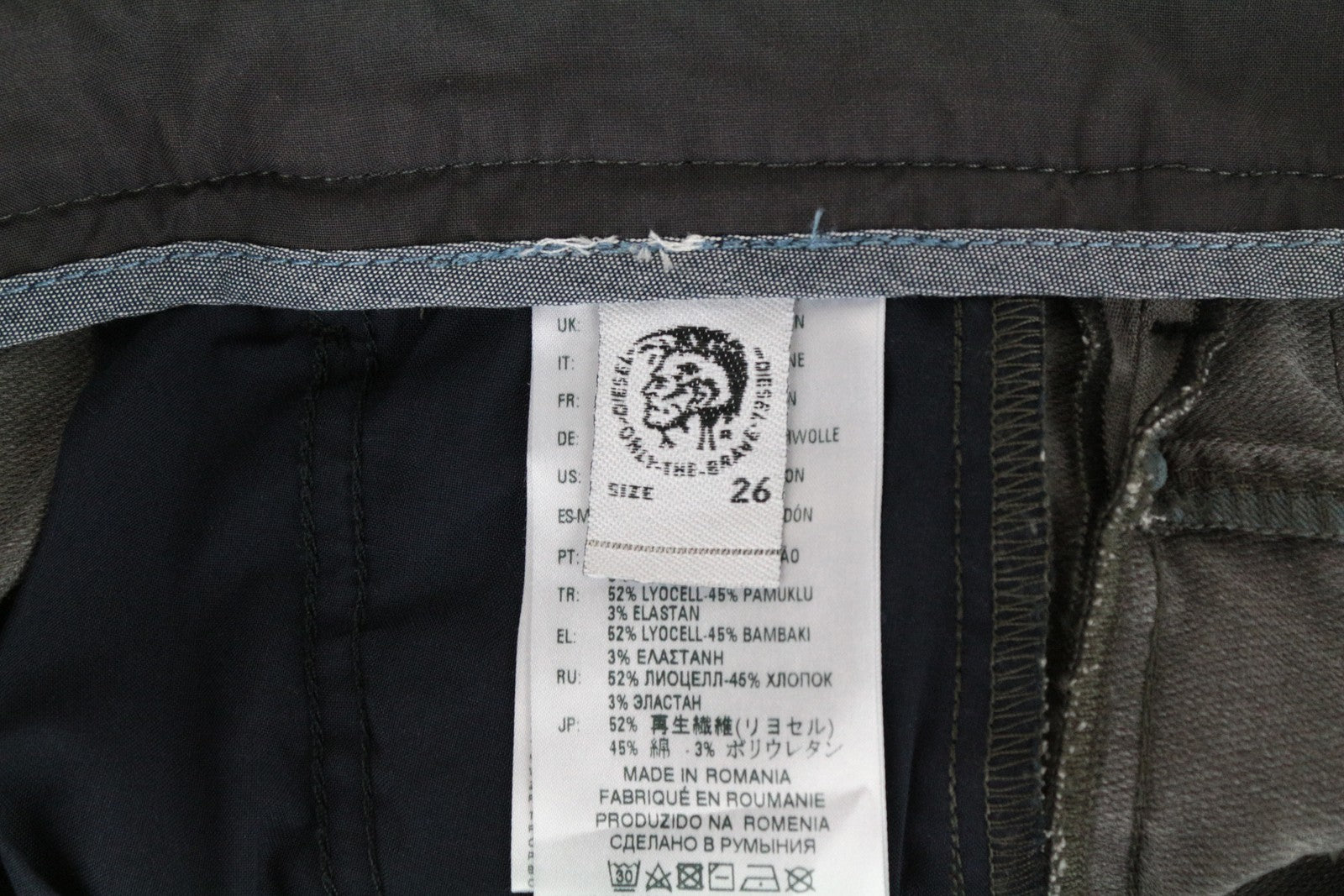 DIESEL Chino-M-NE 0685E vyriški džinsai W26 Sweat Jogg Slim pilki tamprūs klostuoti berniukams 