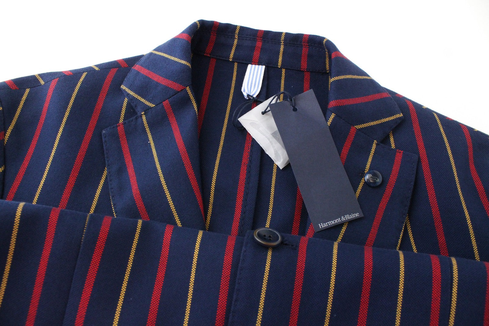 HARMONT &amp; BLAINE vyriškas švarkas 48 tamsiai mėlynas, grynos medvilnės, dryžuotas, vieneilis 