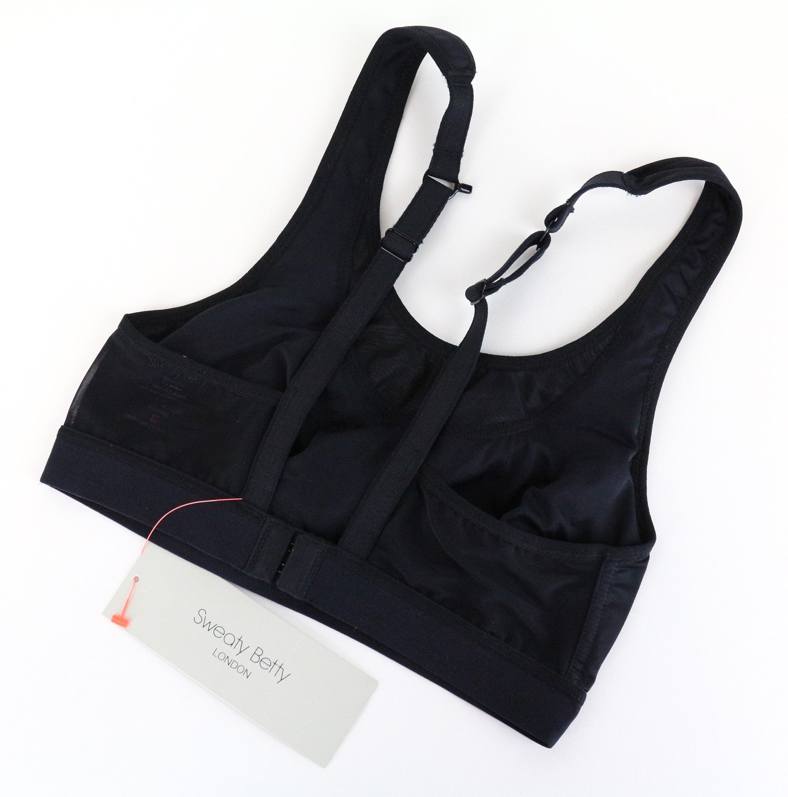 SWEATY BETTY Ultra Run Women Sport Bra 32B Black Gym Adjustable Straps Mesh