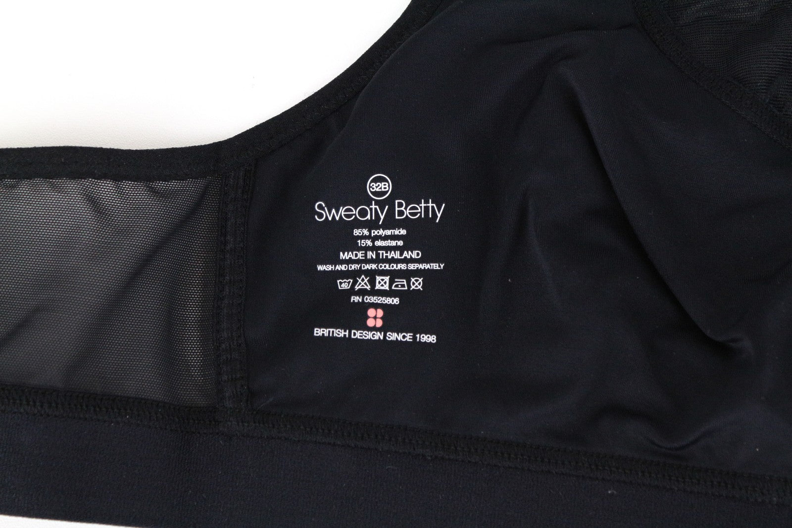 SWEATY BETTY Ultra Run Women Sport Bra 32B Black Gym Adjustable Straps Mesh