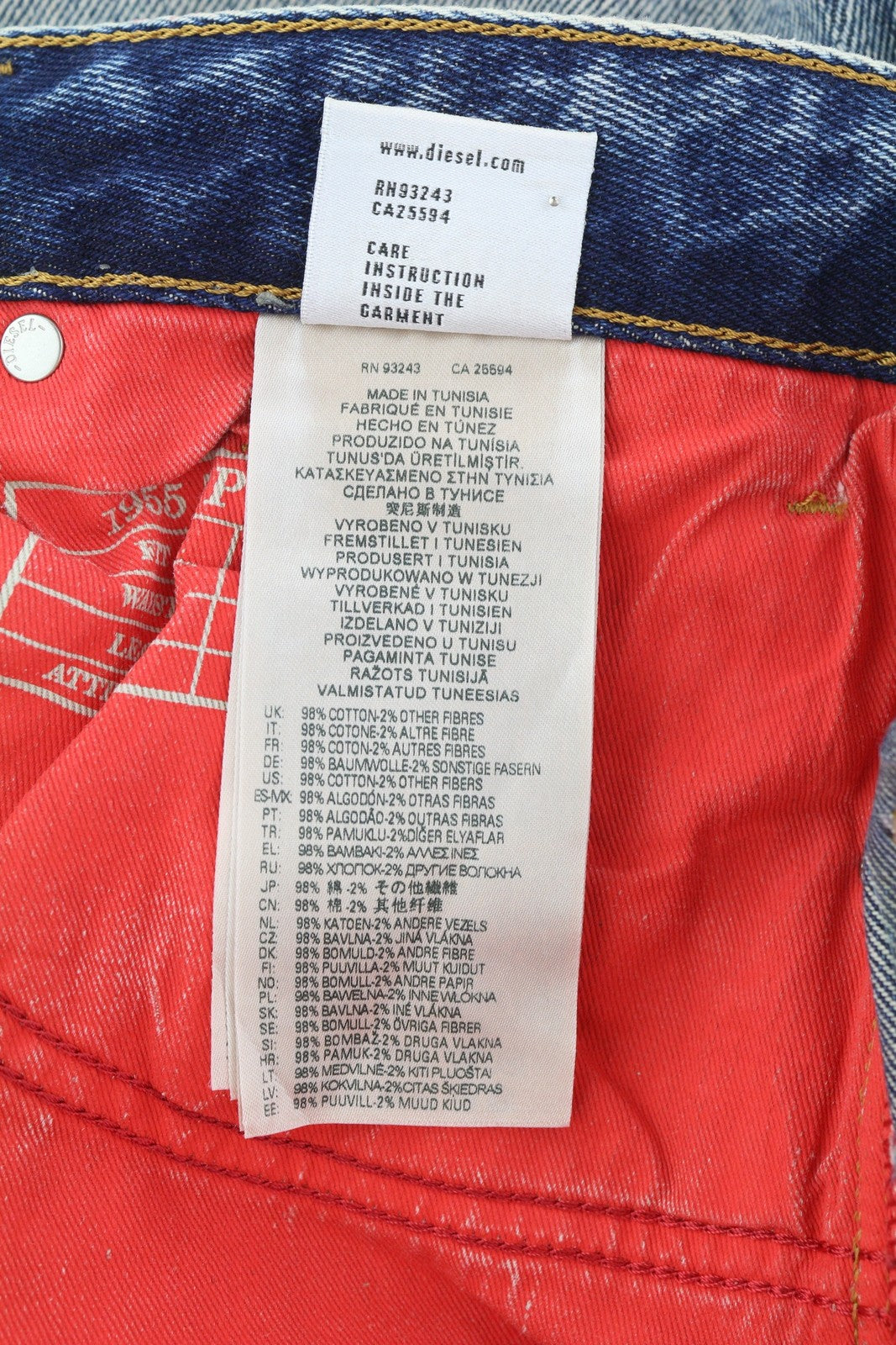 DIESEL 1955 09E10 vyriški džinsai W30/L32 mėlyni, tiesaus kirpimo, su gobtuvu, RRP 375 USD 