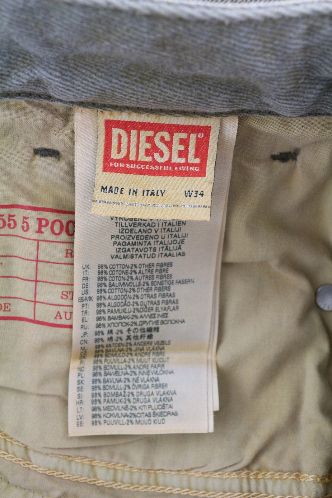 DIESEL 1955 09D87 vyriški džinsai W34/L30 mėlyni sendinto stiliaus, įprasti, tiesūs, aukštu juosmeniu 