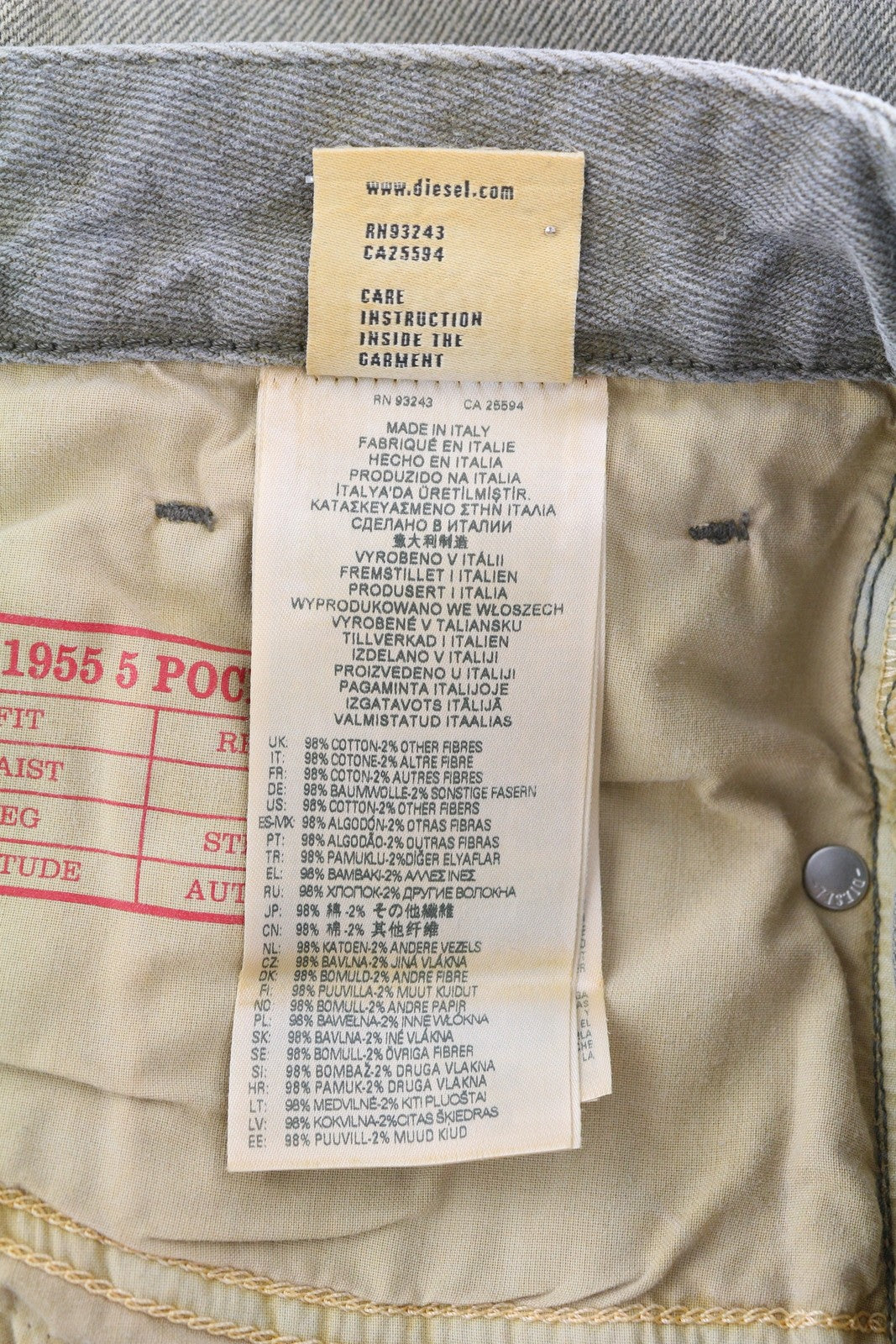 DIESEL 1955 09D87 vyriški džinsai W34/L30 mėlyni sendinto stiliaus, įprasti, tiesūs, aukštu juosmeniu 