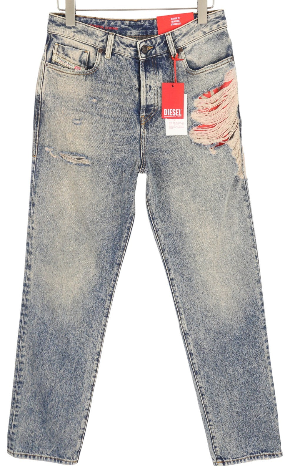 DIESEL 1955 09E10 vyriški džinsai, W31/L32, mėlyni, įprastu, tiesaus kirpimo, su gobtuvu, RRP 375 USD. 