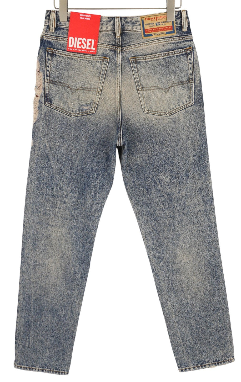 DIESEL 1955 09E10 vyriški džinsai, W31/L32, mėlyni, įprastu, tiesaus kirpimo, su gobtuvu, RRP 375 USD. 
