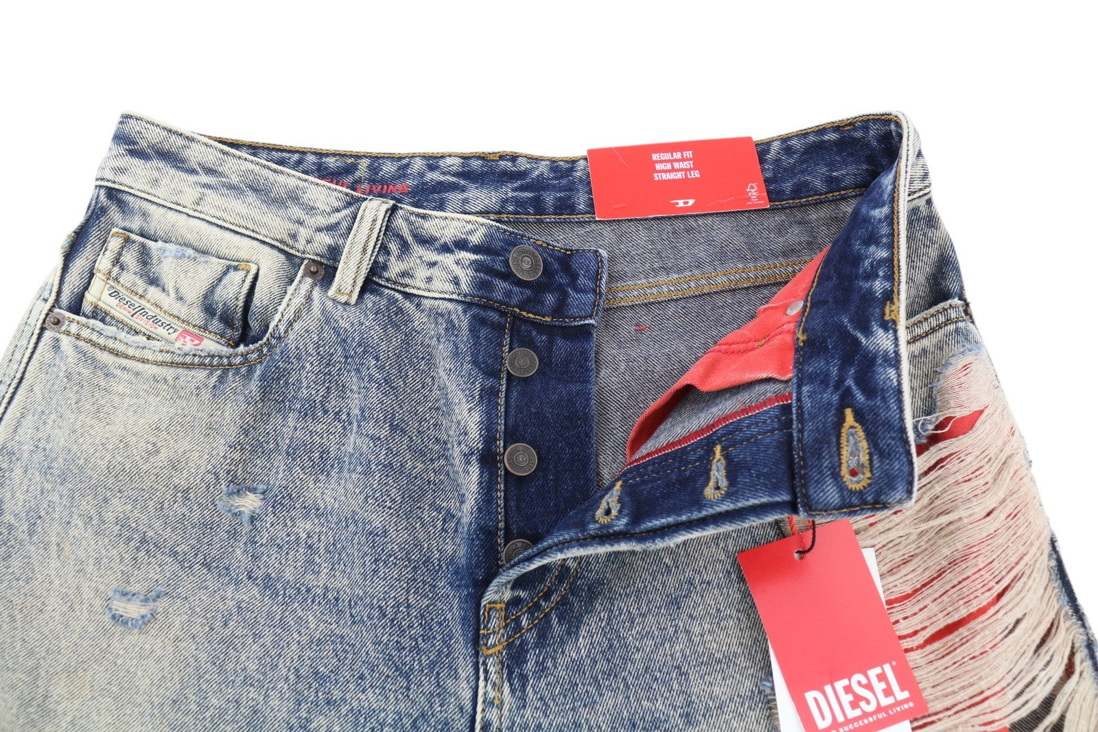 DIESEL 1955 09E10 vyriški džinsai, W31/L32, mėlyni, įprastu, tiesaus kirpimo, su gobtuvu, RRP 375 USD. 