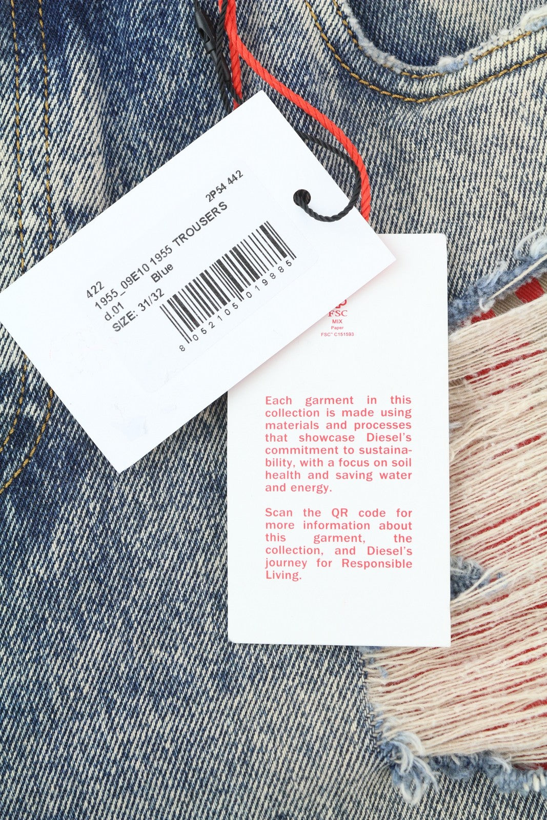 DIESEL 1955 09E10 vyriški džinsai, W31/L32, mėlyni, įprastu, tiesaus kirpimo, su gobtuvu, RRP 375 USD. 