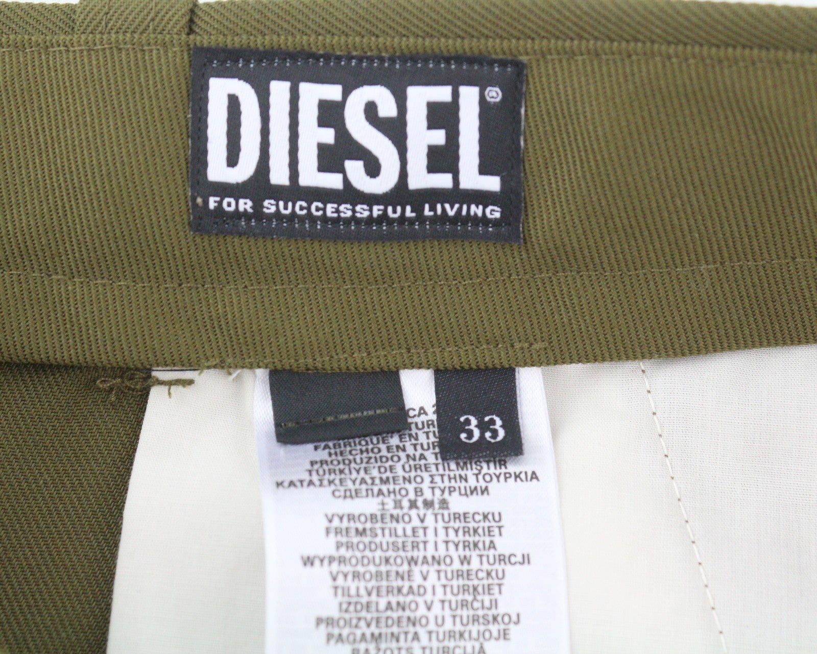 DIESEL P-Rhee-Nw vyriškos kelnės W33 žalios vilnos mišinio su klostėmis ir užtrauktuku, RRP 283 € 