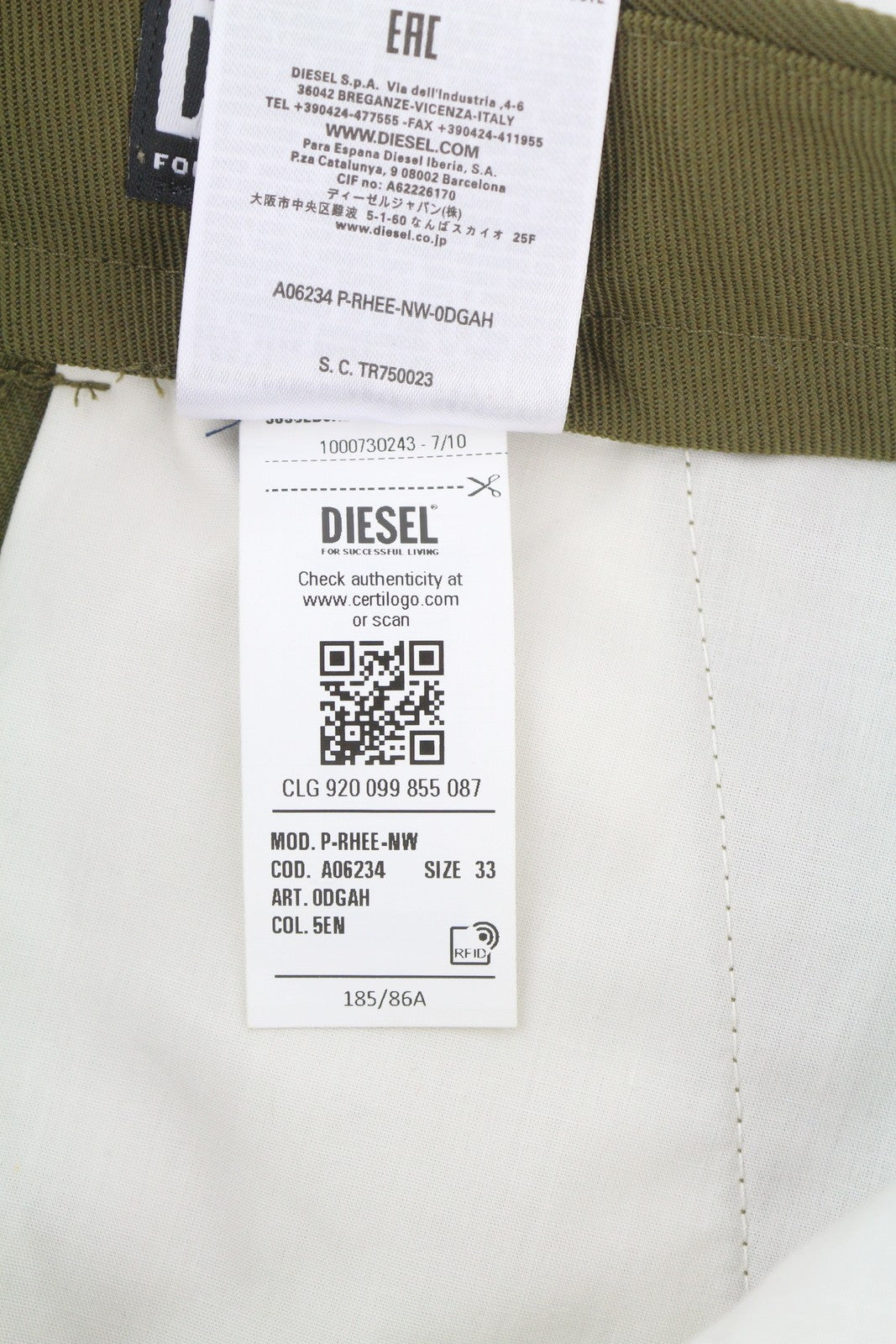 DIESEL P-Rhee-Nw vyriškos kelnės W33 žalios vilnos mišinio su klostėmis ir užtrauktuku, RRP 283 € 