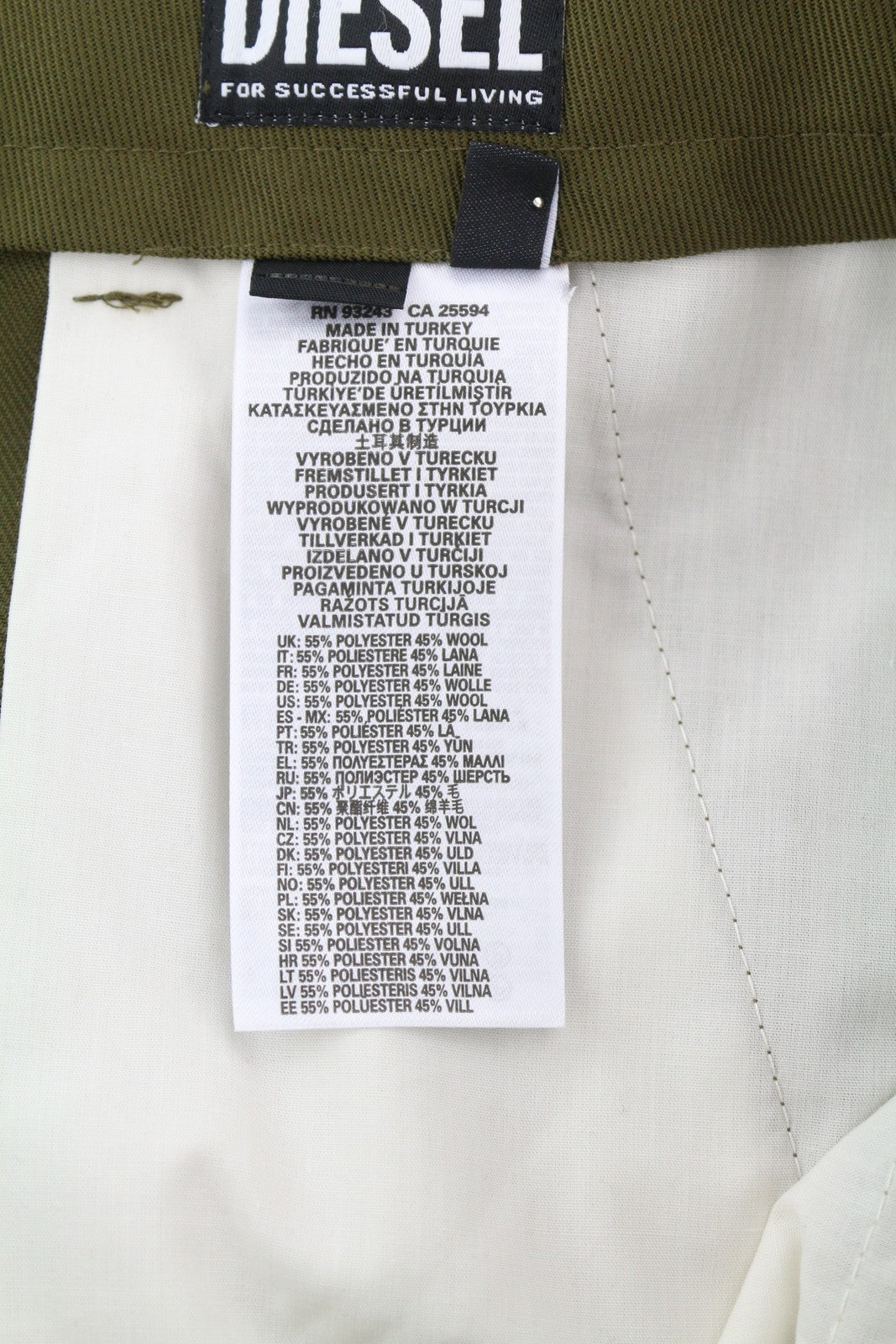 DIESEL P-Rhee-Nw vyriškos kelnės W33 žalios vilnos mišinio su klostėmis ir užtrauktuku, RRP 283 € 