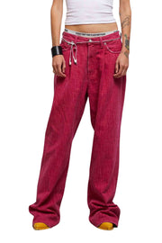 R13 Damon Pleated Women Jeans 27 Vivid Pink Flared Zip Fly Logo Denim RRP$595