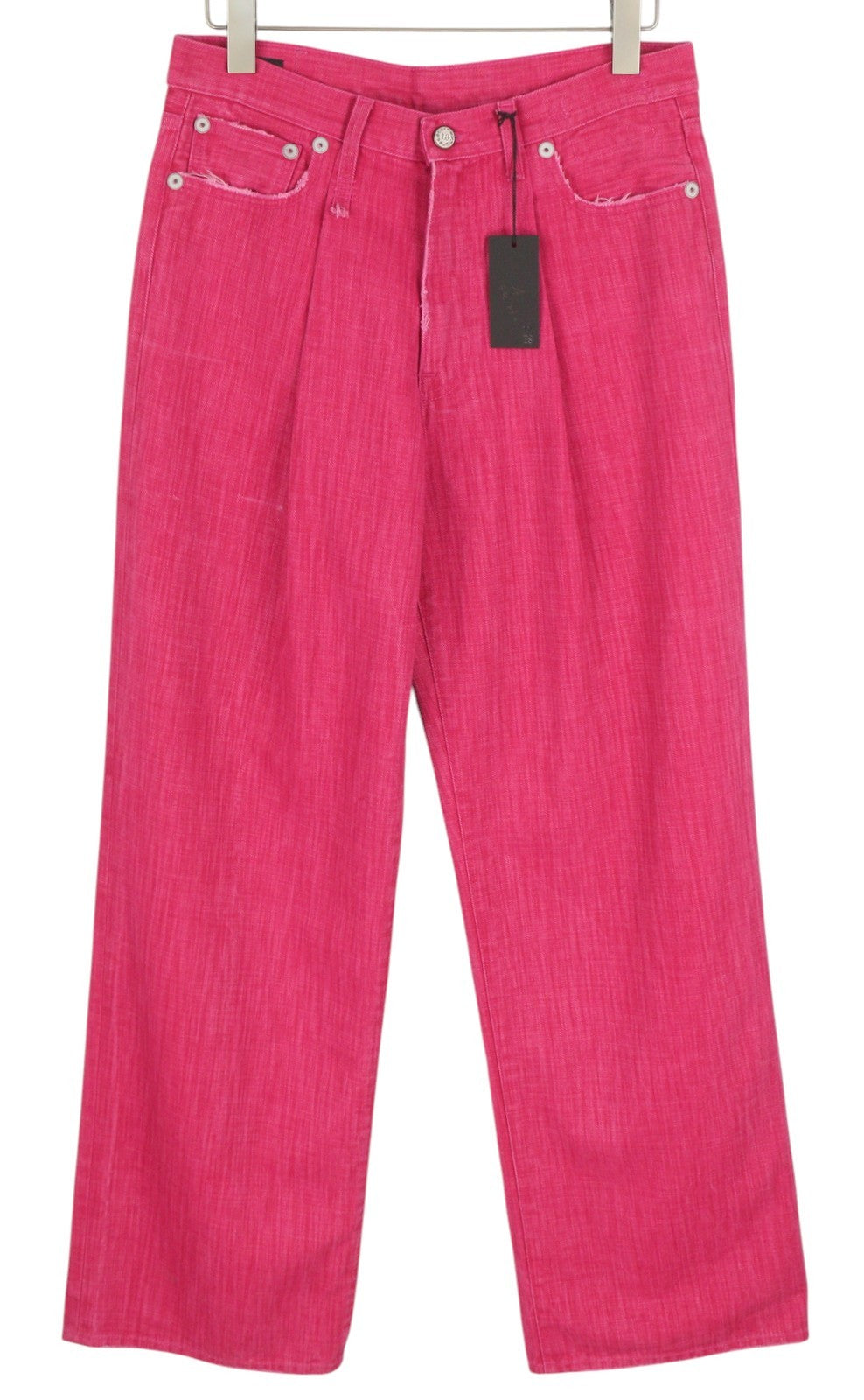 R13 Damon Pleated Women Jeans 27 Vivid Pink Flared Zip Fly Logo Denim RRP$595