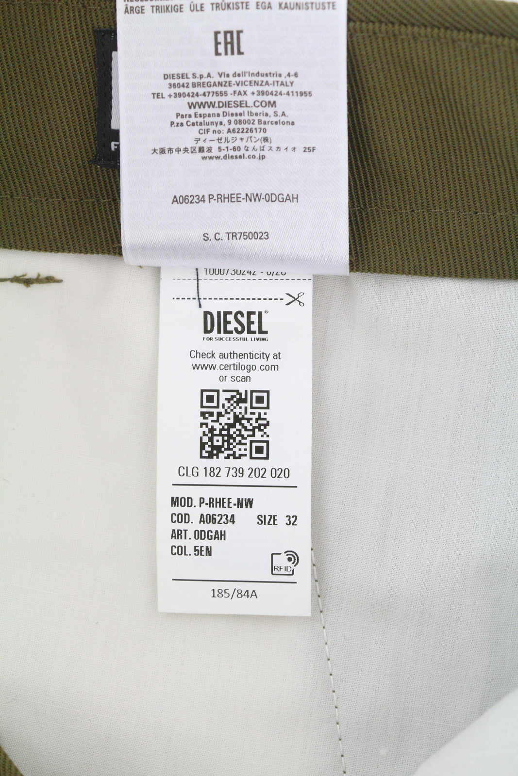 DIESEL P-Rhee-Nw vyriškos kelnės W32 žalios vilnos mišinio su klostėmis ir užtrauktuku, rekomenduojama mažmeninė kaina – 283 € 