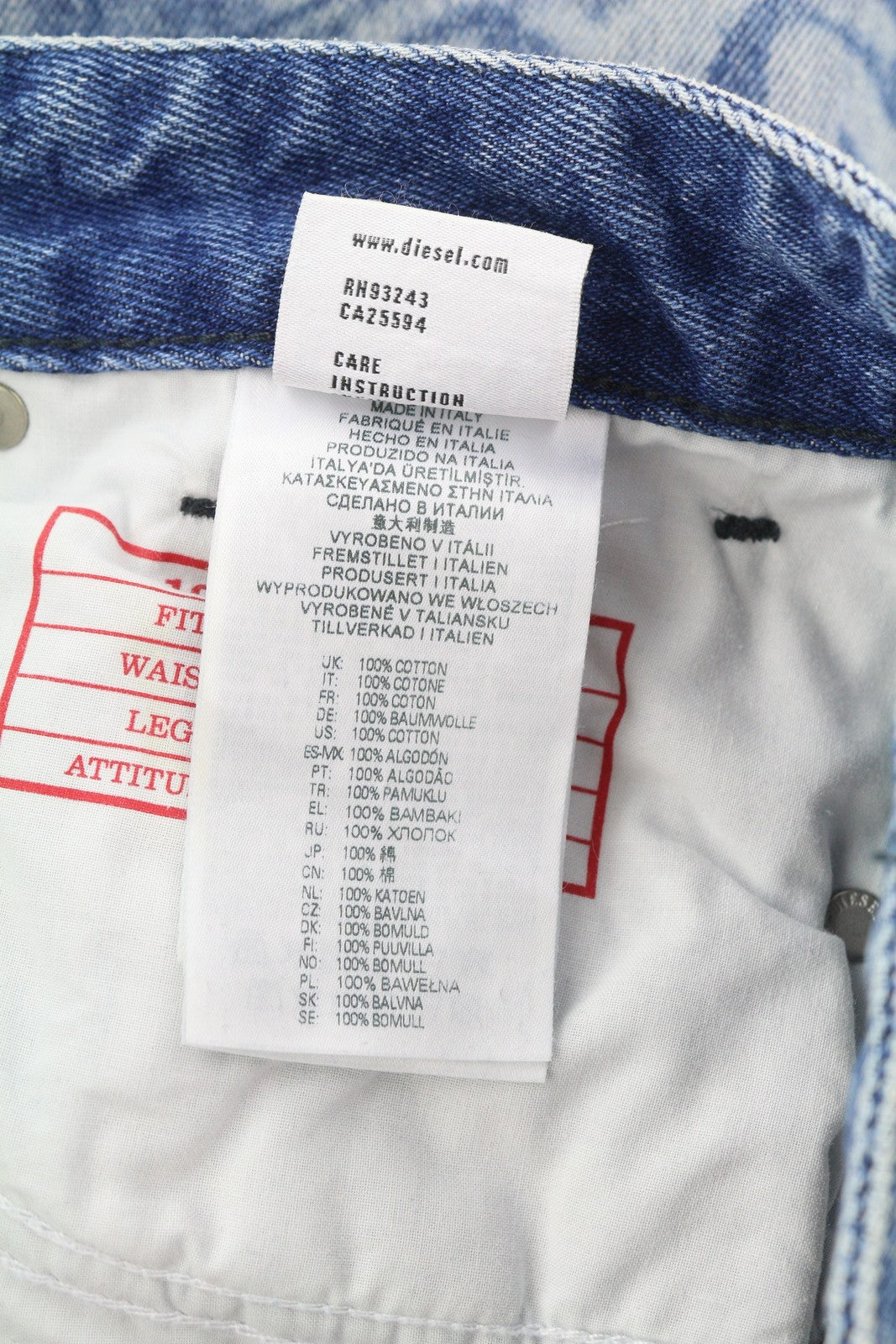 DIESEL 1955-FS3 007B8 Men Jeans W30/L32 Blue Washed Pattern Regular Straight Leg