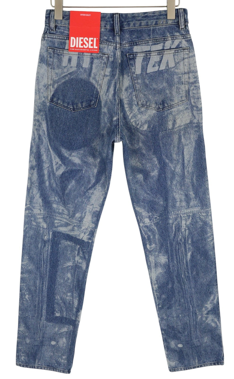 DIESEL 1955-FS3 007B8 Men Jeans W30/L32 Blue Washed Pattern Regular Straight Leg