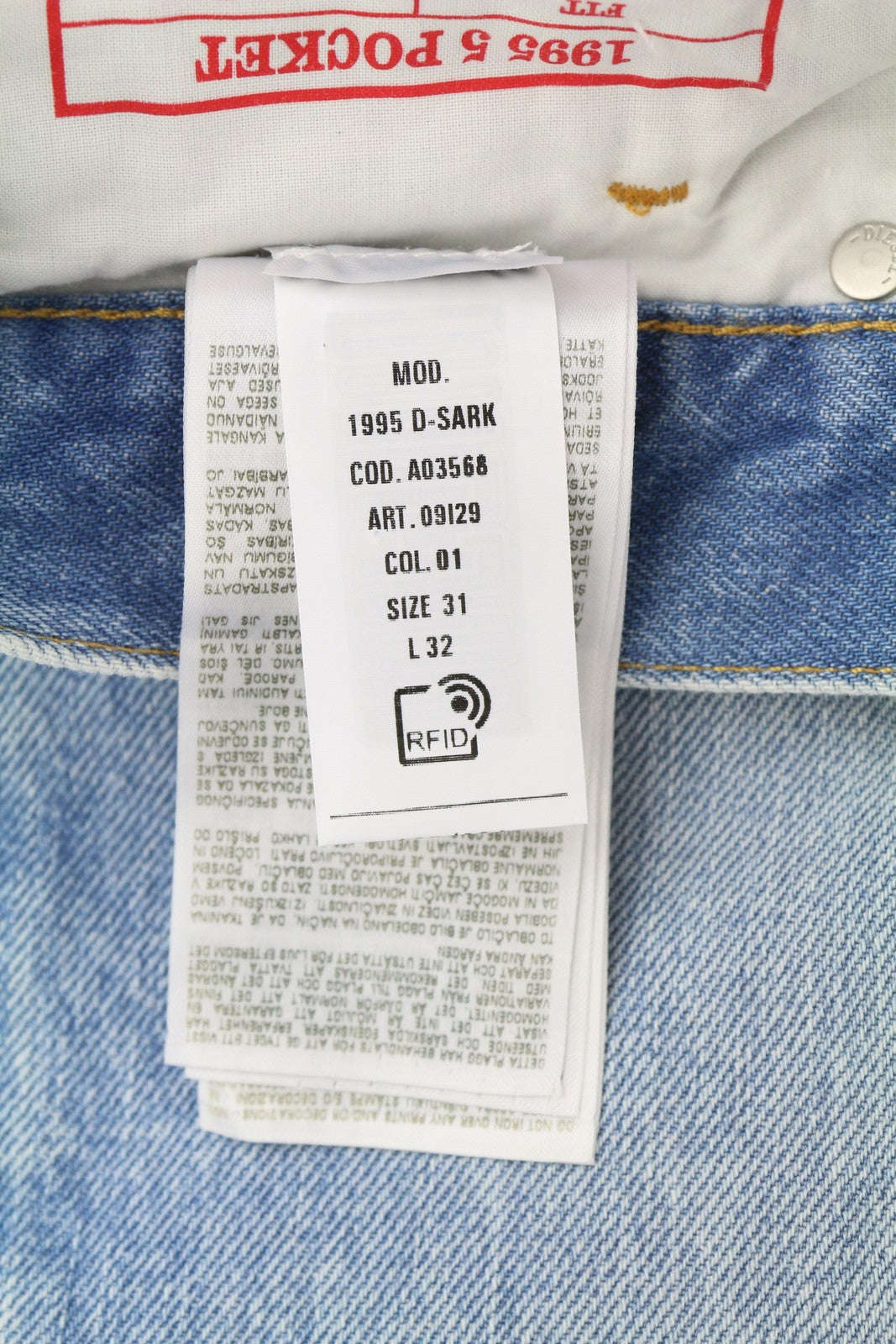 DIESEL 1995 D-Sark 09I29 vyriški džinsai W31/L32 mėlyni, tiesūs, vidutinio juosmens, RRP 246 USD 