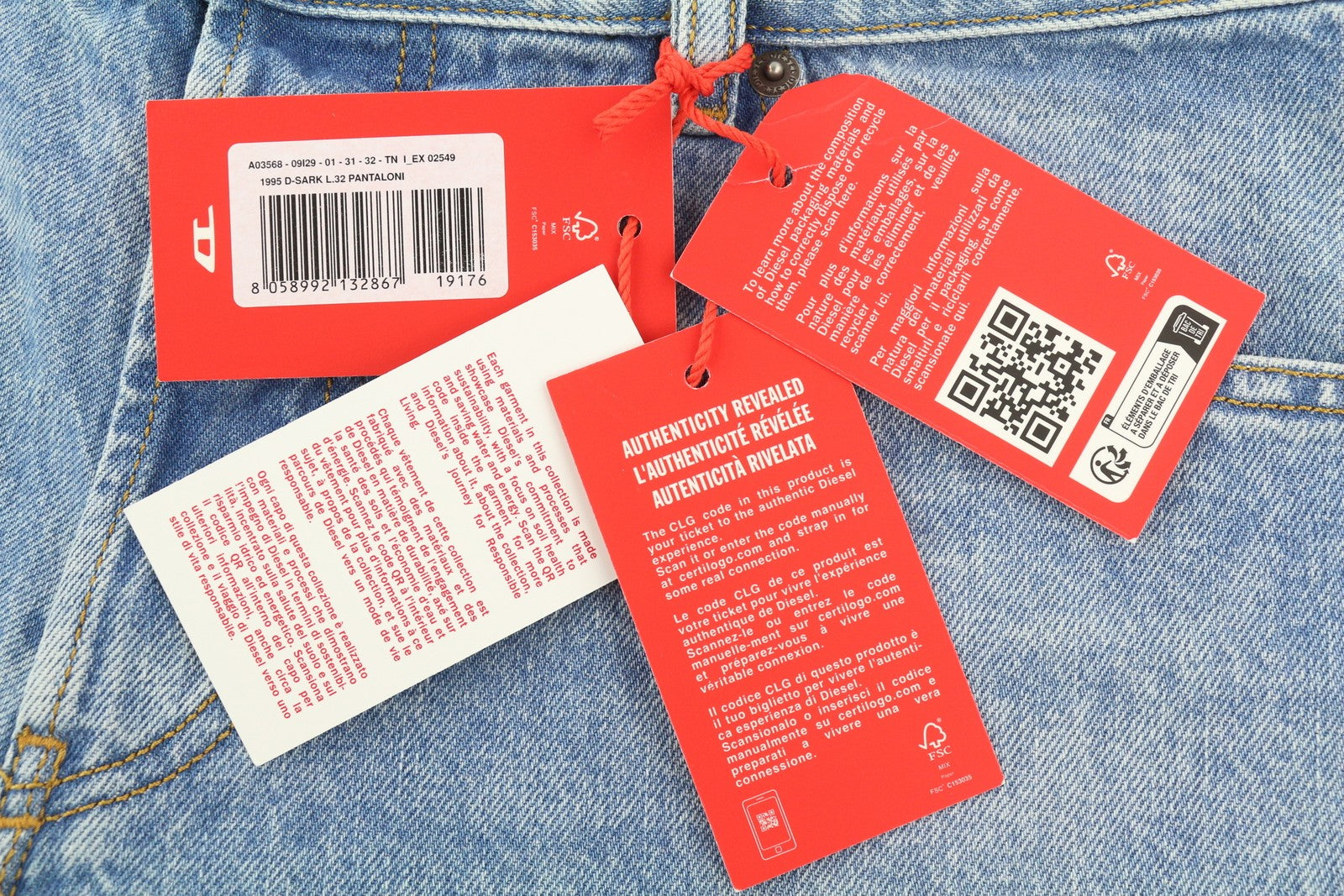 DIESEL 1995 D-Sark 09I29 vyriški džinsai W31/L32 mėlyni, tiesūs, vidutinio juosmens, RRP 246 USD 