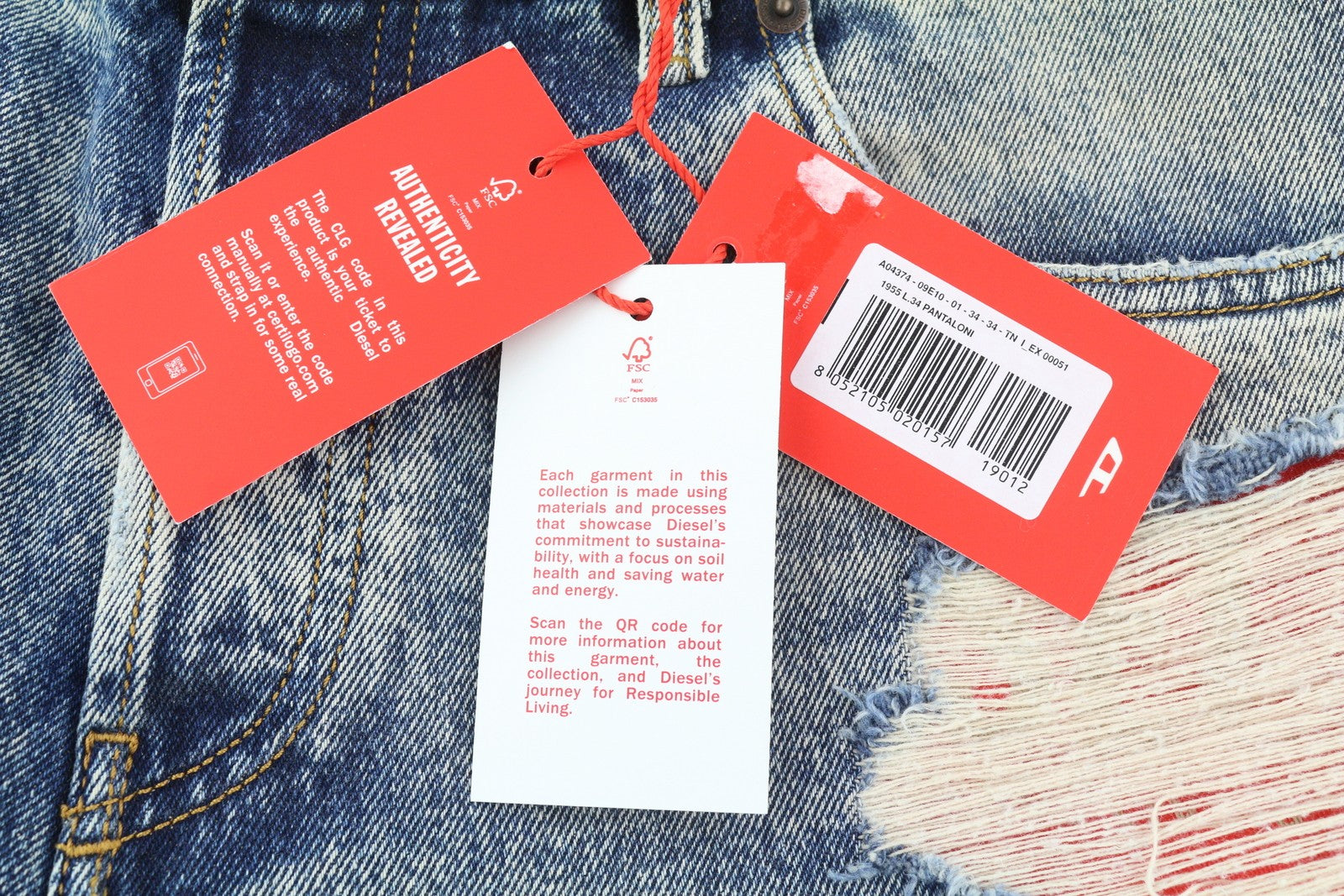 DIESEL 1955 09E10 vyriški džinsai W34/L34 mėlyni, įprasti, tiesūs klešnės, su išsekimu, RRP 375 USD 