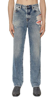 DIESEL 1955 09E10 vyriški džinsai W34/L34 mėlyni, įprasti, tiesūs klešnės, su išsekimu, RRP 375 USD 