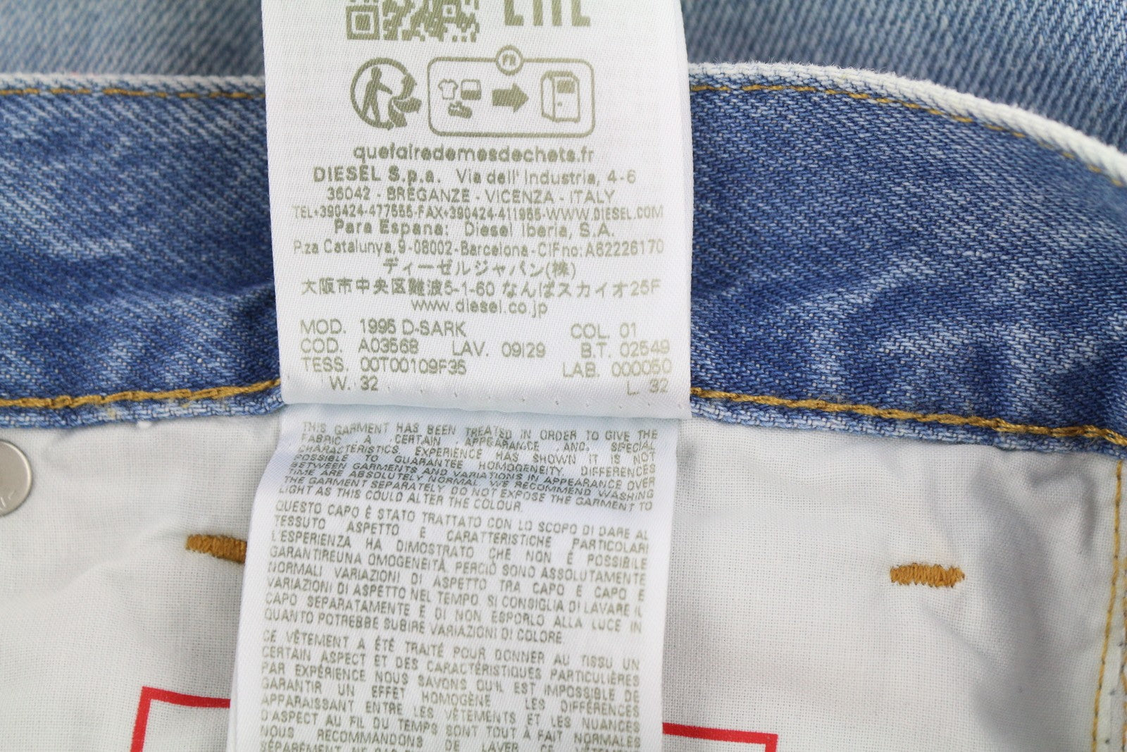 DIESEL 1995 D-Sark 09I29 vyriški džinsai W32/L32 mėlyni, ploni, tiesūs, skalbti, rekomenduojama kaina – 246 USD 