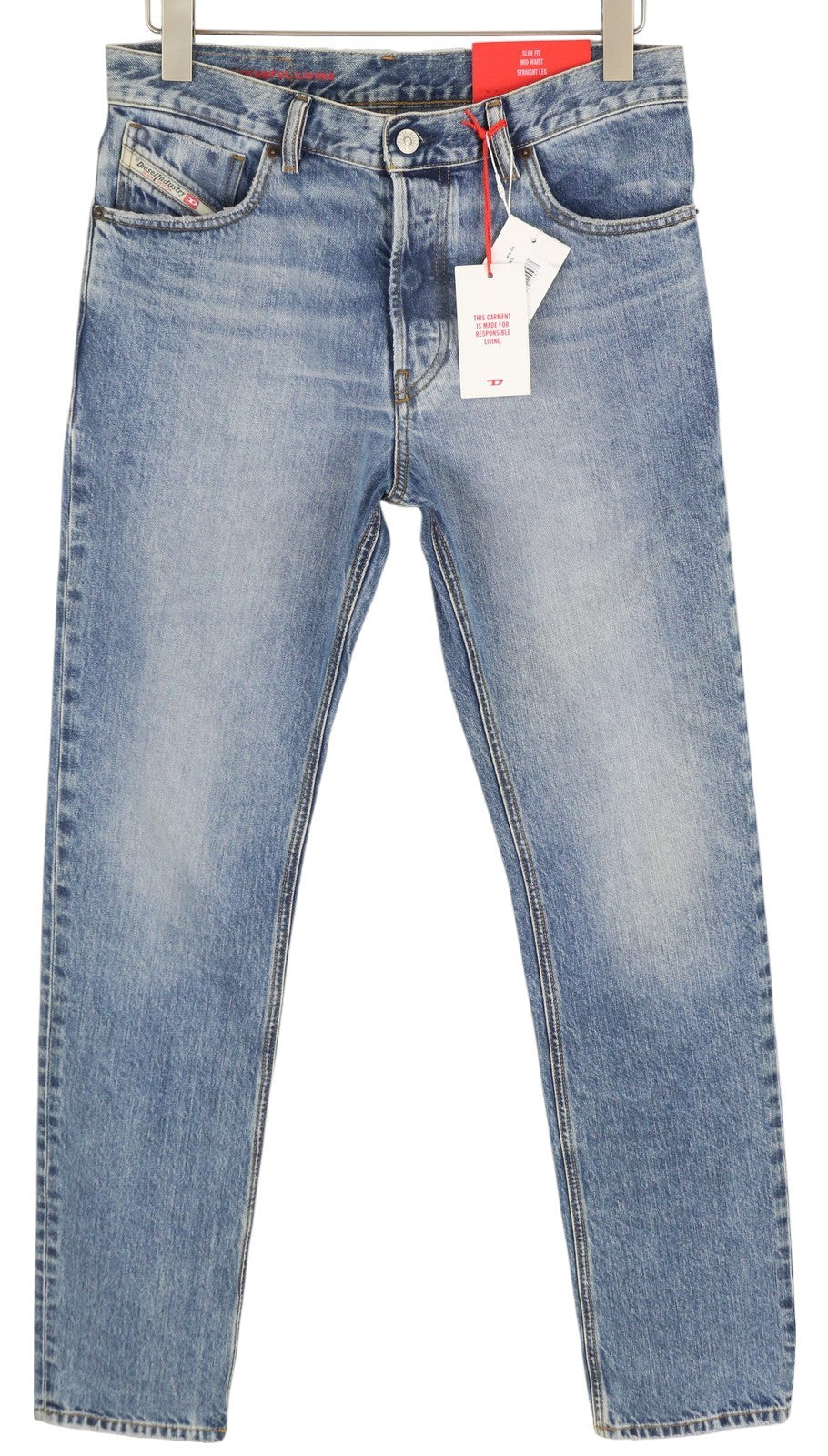 DIESEL 1995 09C66 vyriški džinsai W30/L32 mėlyni, išblukę, ploni, tiesaus kirpimo, vidutinio juosmens. 