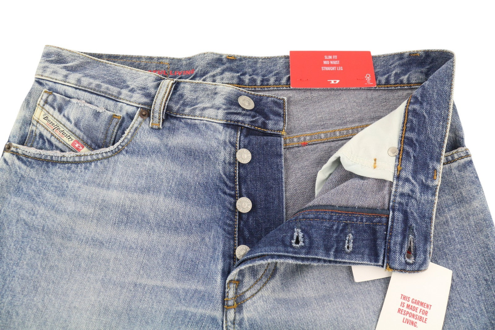 DIESEL 1995 09C66 vyriški džinsai W30/L32 mėlyni, išblukę, ploni, tiesaus kirpimo, vidutinio juosmens. 