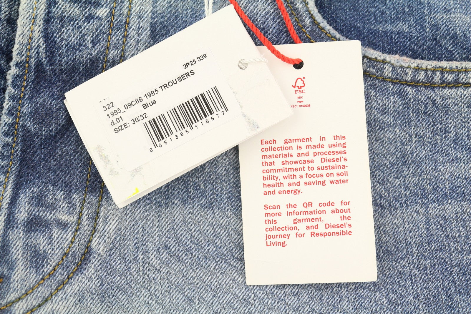 DIESEL 1995 09C66 vyriški džinsai W30/L32 mėlyni, išblukę, ploni, tiesaus kirpimo, vidutinio juosmens. 