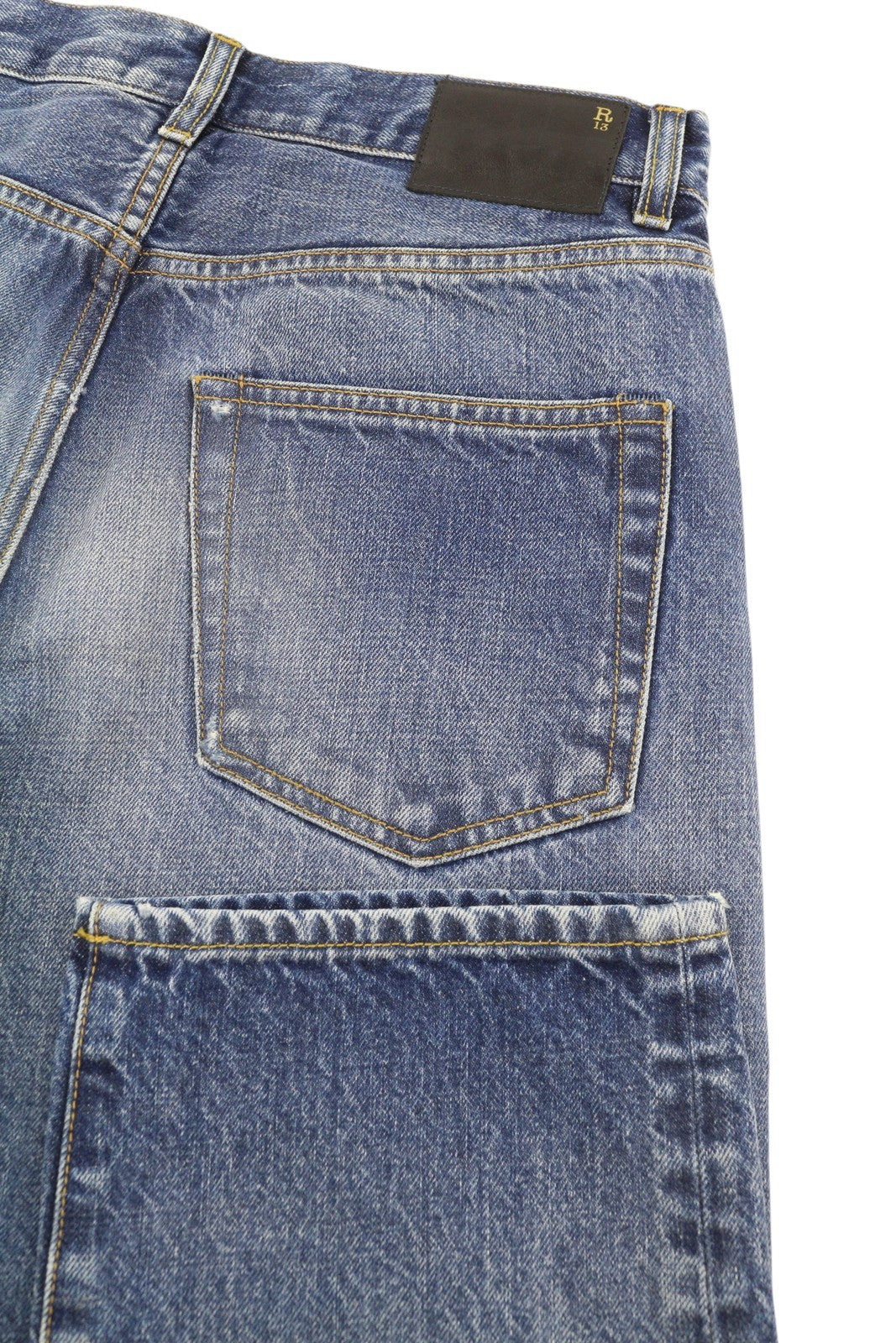 R13 Boyfriend Women Jeans 25 Prove Lavaggio Regular Washed Faded Denim Blue