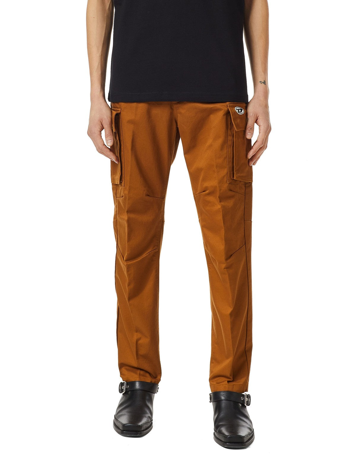 DIESEL P-Cor-CL vyriškos kelnės W31 rudos, siaurėjančios, su užtrauktuku ir logotipu, RMK 265 USD 