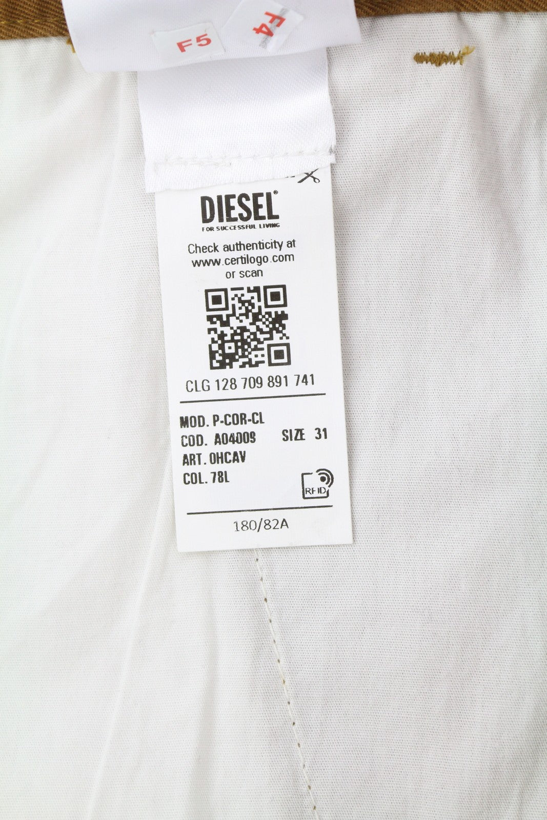DIESEL P-Cor-CL vyriškos kelnės W31 rudos, siaurėjančios, su užtrauktuku ir logotipu, RMK 265 USD 