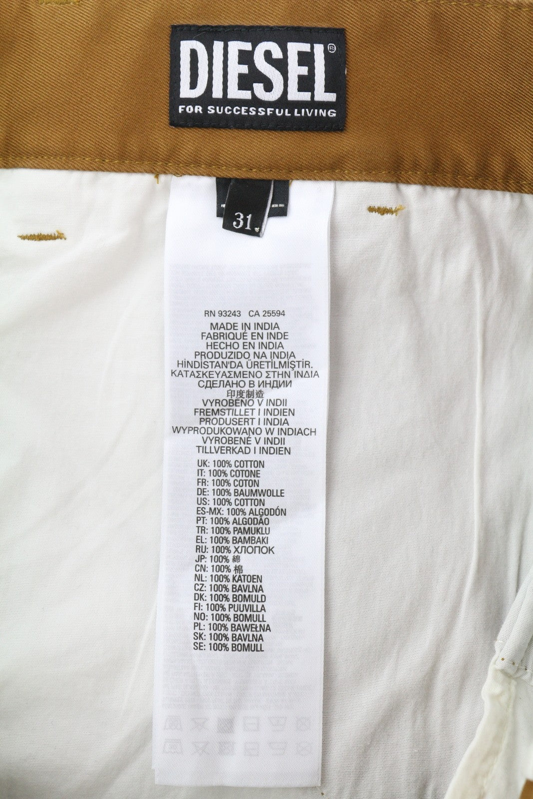 DIESEL P-Cor-CL vyriškos kelnės W31 rudos, siaurėjančios, su užtrauktuku ir logotipu, RMK 265 USD 