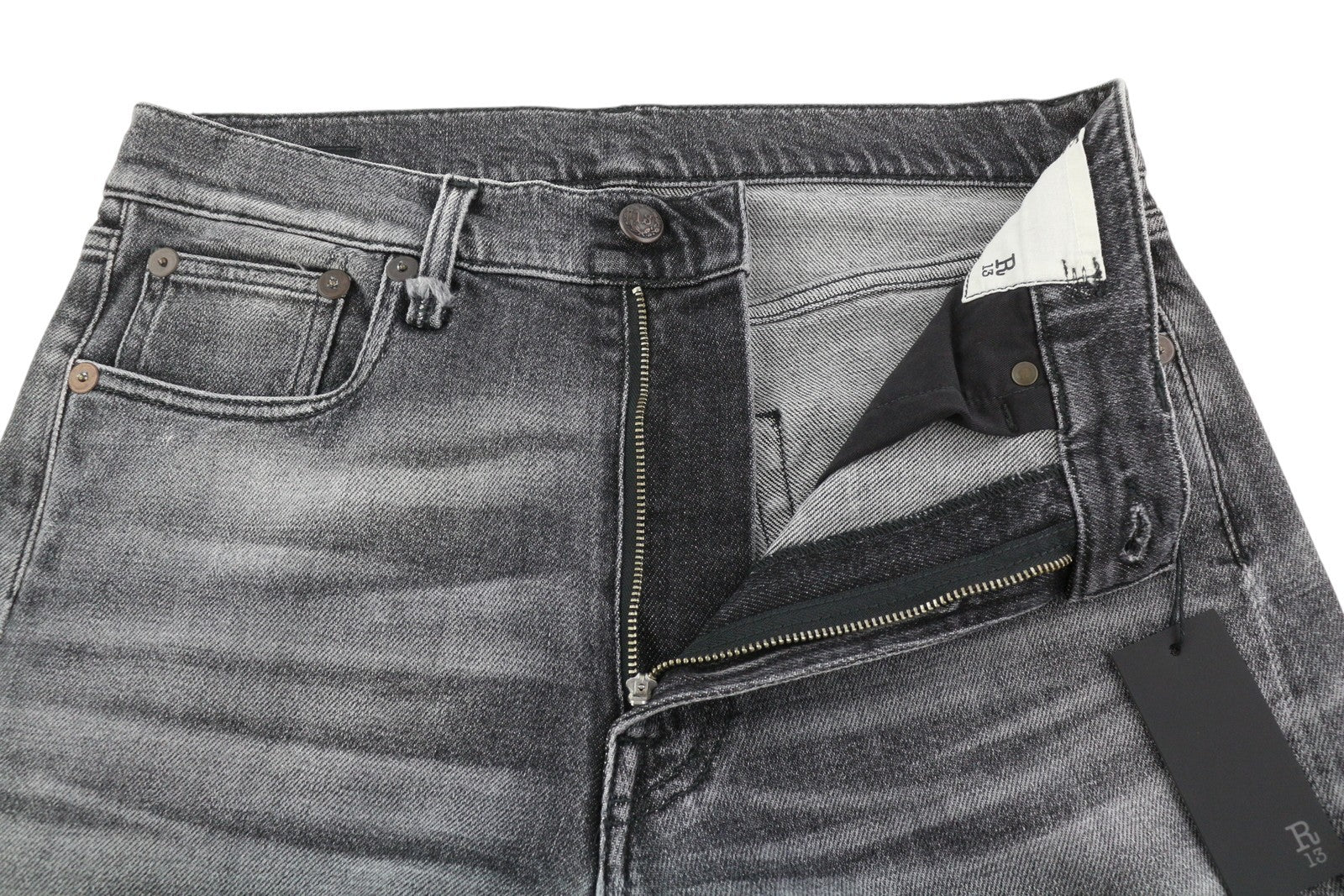 R13 Boyfriend Women Jeans 27 Vintage Grey Washed Faded Denim Zip Ankle Length